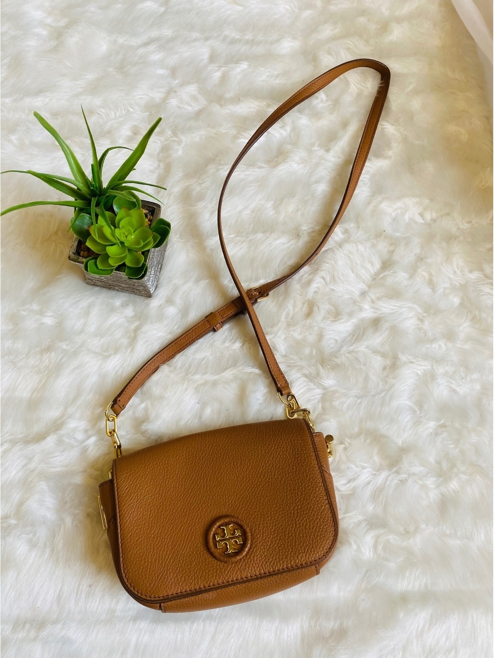 Tory Burch Brown Pebbled Leather Crossbody Bag
